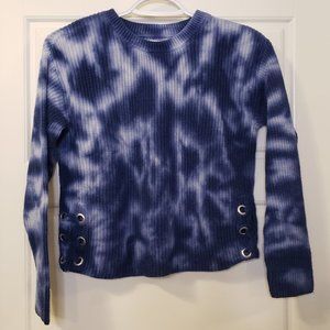 Justice Girl's Blue White Tie-Dye Cotton Acrylic Knitted Laced Sweater-Size M-12